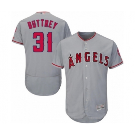 Men's Los Angeles Angels of Anaheim 31 Ty Buttrey Grey Road Flex Base Authentic Collection Baseball Player Jersey