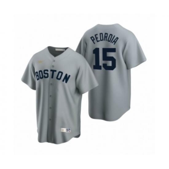 Men's Boston Red Sox 15 Dustin Pedroia Nike Gray Cooperstown Collection Road Jersey