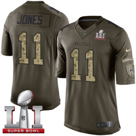 Men's Nike Atlanta Falcons 11 Julio Jones Limited Green Salute to Service Super Bowl LI 51 NFL Jersey