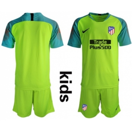 Atletico Madrid Blank Shiny Green Goalkeeper Kid Soccer Club Jersey