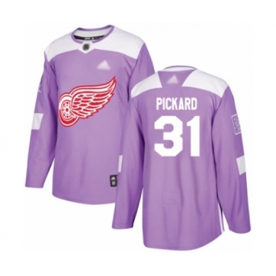 Men's Detroit Red Wings 31 Calvin Pickard Authentic Purple Fights Cancer Practice Hockey Jersey