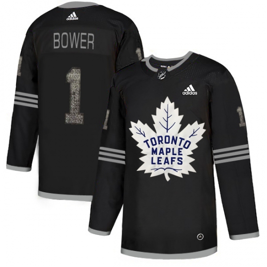 Men's Adidas Toronto Maple Leafs 1 Johnny Bower Black Authentic Classic Stitched NHL Jersey