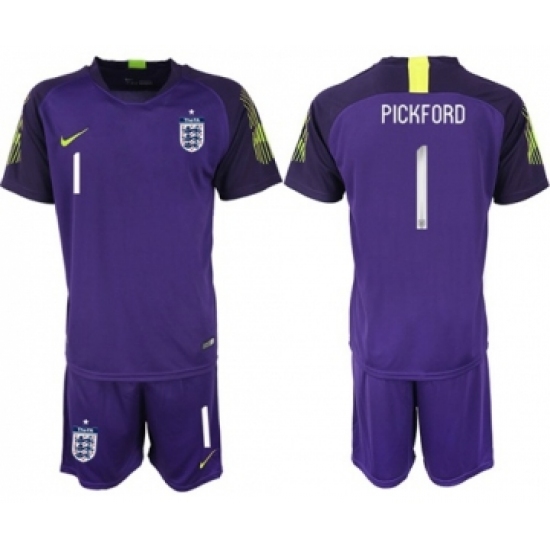 England 1 Pickford Purple Goalkeeper Soccer Country Jersey