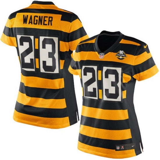 Women's Nike Pittsburgh Steelers 23 Mike Wagner Limited Yellow/Black Alternate 80TH Anniversary Throwback NFL Jersey