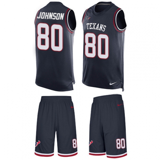 Men's Nike Houston Texans 80 Andre Johnson Limited Navy Blue Tank Top Suit NFL Jersey