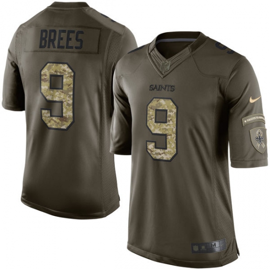 Men's Nike New Orleans Saints 9 Drew Brees Elite Green Salute to Service NFL Jersey