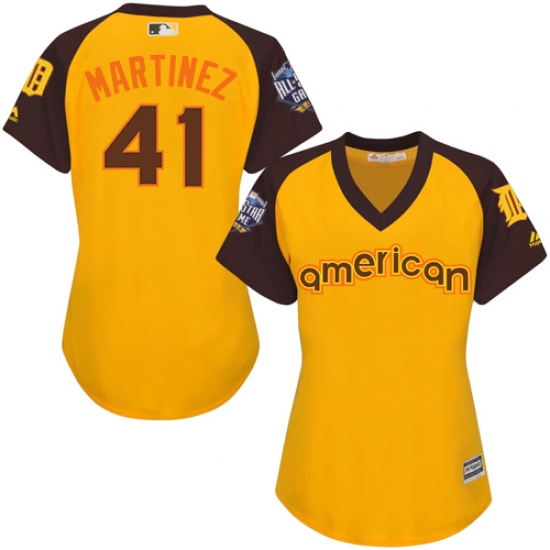 Women's Majestic Detroit Tigers 41 Victor Martinez Authentic Yellow 2016 All-Star American League BP Cool Base MLB Jersey