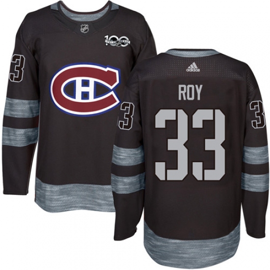 Men's Adidas Montreal Canadiens 33 Patrick Roy Authentic Black 1917-2017 100th Anniversary NHL Jersey