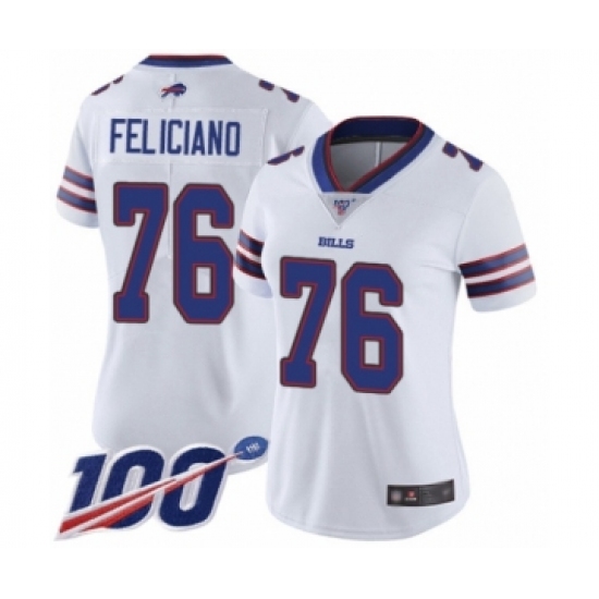 Women's Buffalo Bills 76 Jon Feliciano White Vapor Untouchable Limited Player 100th Season Football Jersey