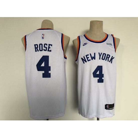 Men's Nike New York Knicks 4 Derrick Rose White Stitched Basketball Jersey
