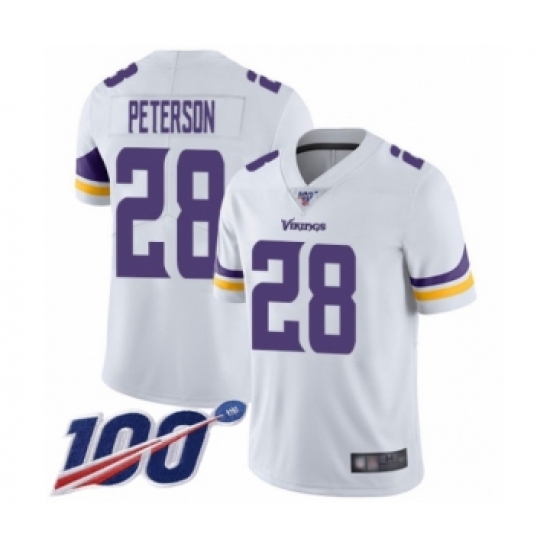 Men's Minnesota Vikings 28 Adrian Peterson White Vapor Untouchable Limited Player 100th Season Football Jersey