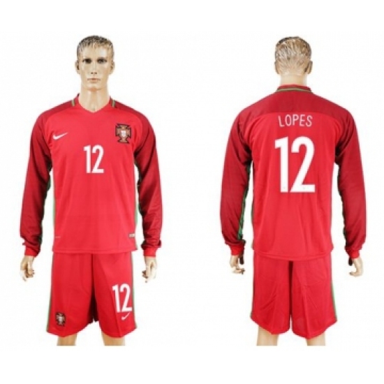 Portugal 12 Lopes Home Long Sleeves Soccer Country Jersey