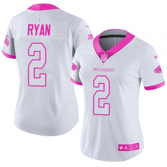 Women's Nike Atlanta Falcons 2 Matt Ryan Limited White/Pink Rush Fashion NFL Jersey