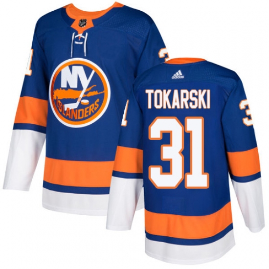Youth Adidas New York Islanders 31 Dustin Tokarski Premier Royal Blue Home NHL Jersey