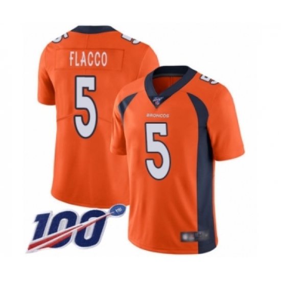 Men's Denver Broncos 5 Joe Flacco Orange Team Color Vapor Untouchable Limited Player 100th Season Football Jersey