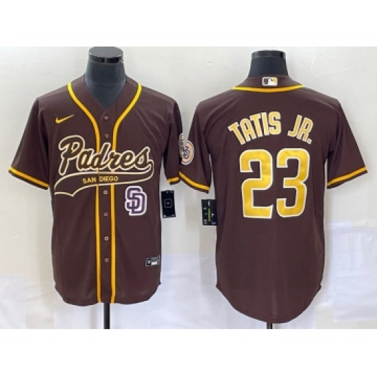 Men's San Diego Padres 23 Fernando Tatis Jr Brown NEW 2023 Cool Base Stitched Jersey