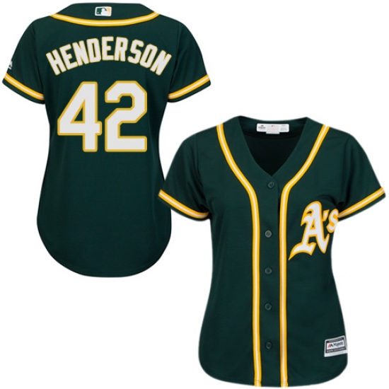 Women's Majestic Oakland Athletics 42 Dave Henderson Authentic Green Alternate 1 Cool Base MLB Jersey