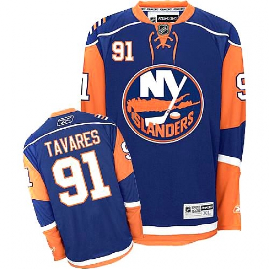 Men's Reebok New York Islanders 91 John Tavares Authentic Navy Blue NHL Jersey