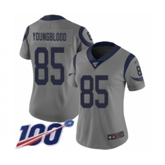 Women's Los Angeles Rams 85 Jack Youngblood Limited Gray Inverted Legend 100th Season Football Jersey