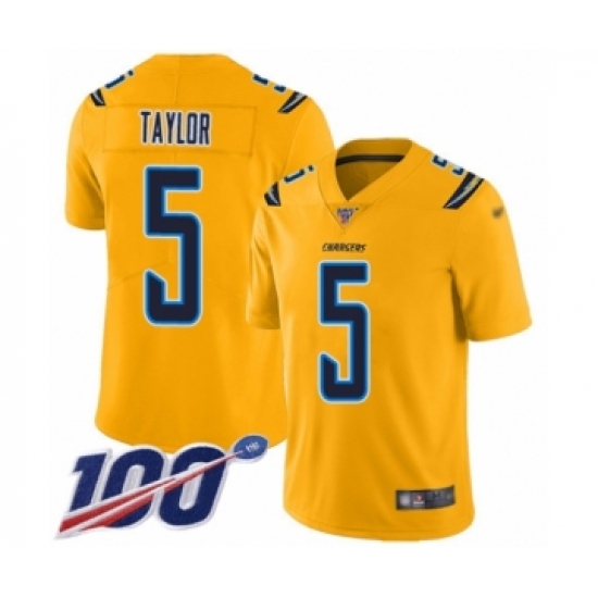 Men's Los Angeles Chargers 5 Tyrod Taylor Limited Gold Inverted Legend 100th Season Football Jersey