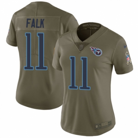 Women's Nike Tennessee Titans 11 Luke Falk Limited Olive 2017 Salute to Service NFL Jersey