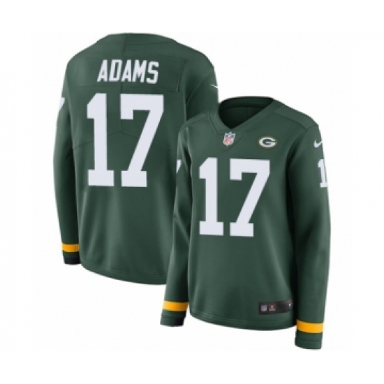 Women's Nike Green Bay Packers 17 Davante Adams Limited Green Therma Long Sleeve NFL Jersey