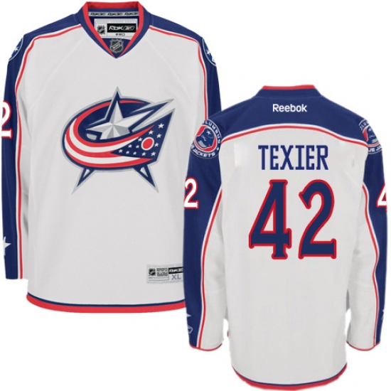 Women's Reebok Columbus Blue Jackets 42 Alexandre Texier Authentic White Away NHL Jersey