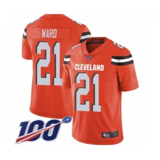 Men's Cleveland Browns 21 Denzel Ward Orange Alternate Vapor Untouchable Limited Player 100th Season Football Jersey