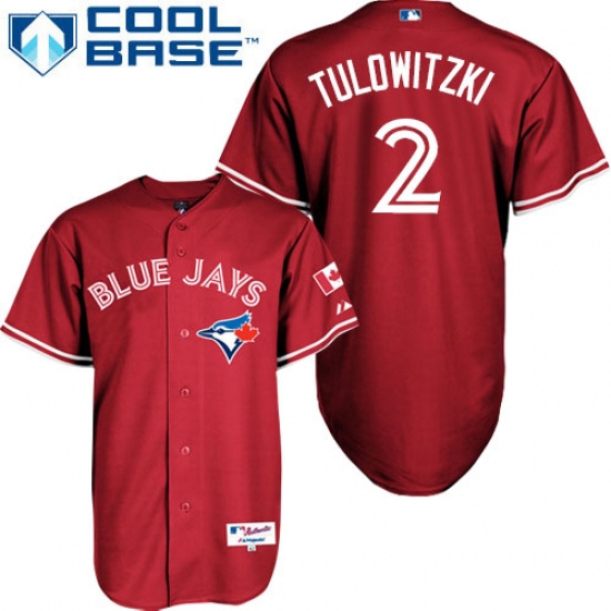 Men's Majestic Toronto Blue Jays 2 Troy Tulowitzki Authentic Red Canada Day MLB Jersey