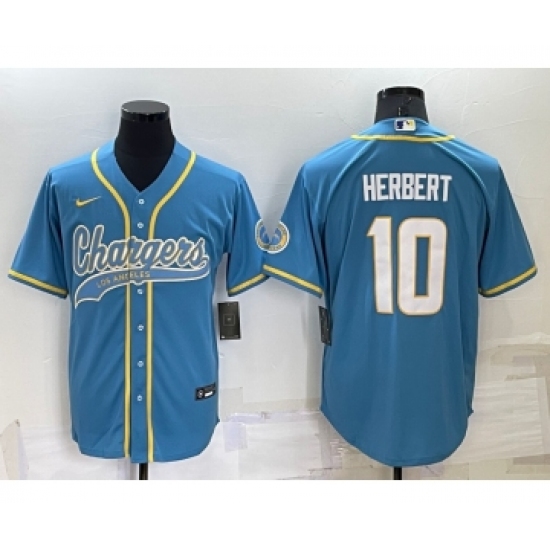 Men's Los Angeles Chargers 10 Justin Herbert Light Blue Stitched MLB Cool Base Nike Baseball Jersey