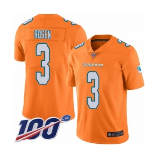 Men's Miami Dolphins 3 Josh Rosen Limited Orange Rush Vapor Untouchable 100th Season Football Jersey