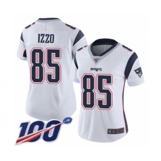 Women's New England Patriots 85 Ryan Izzo White Vapor Untouchable Limited Player 100th Season Football Jersey