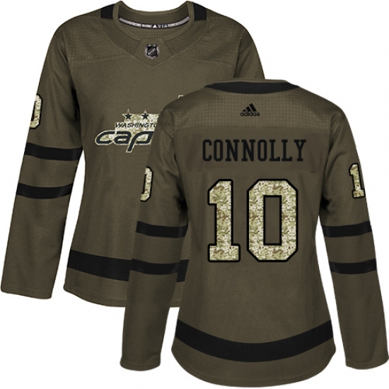 Women's Adidas Washington Capitals 10 Brett Connolly Authentic Green Salute to Service NHL Jersey
