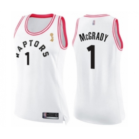 Women's Toronto Raptors 1 Tracy Mcgrady Swingman White Pink Fashion 2019 Basketball Finals Champions Jersey