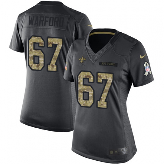Women's Nike New Orleans Saints 67 Larry Warford Limited Black 2016 Salute to Service NFL Jersey