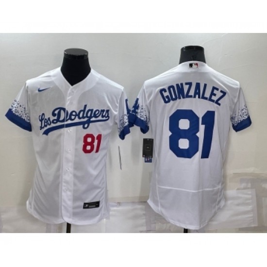 Men's Los Angeles Dodgers 81 Victor Gonzalez White 2021 City Connect Flex Base Stitched Jersey
