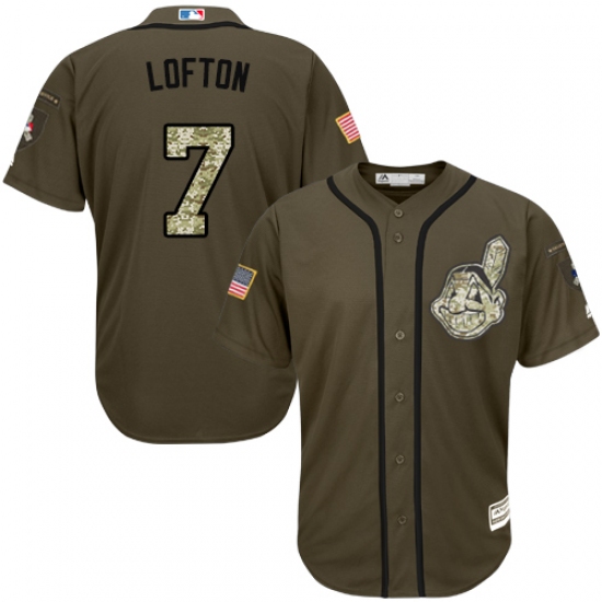 Men's Majestic Cleveland Indians 7 Kenny Lofton Replica Green Salute to Service MLB Jersey