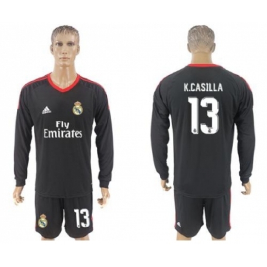 Real Madrid 13 K.Casilla Black Goalkeeper Long Sleeves Soccer Club Jersey