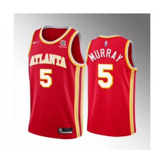 Men's Atlanta Hawks 5 Dejounte Murray Red Stitched Jersey
