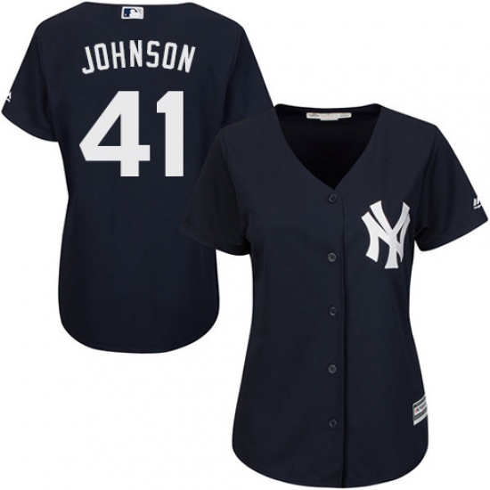 Women's Majestic New York Yankees 41 Randy Johnson Authentic Navy Blue Alternate MLB Jersey