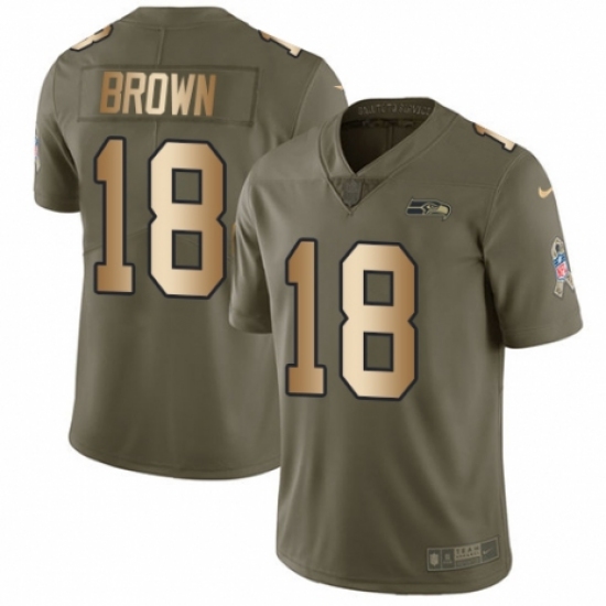 Youth Nike Seattle Seahawks 18 Jaron Brown Limited Olive/Gold 2017 Salute to Service NFL Jersey