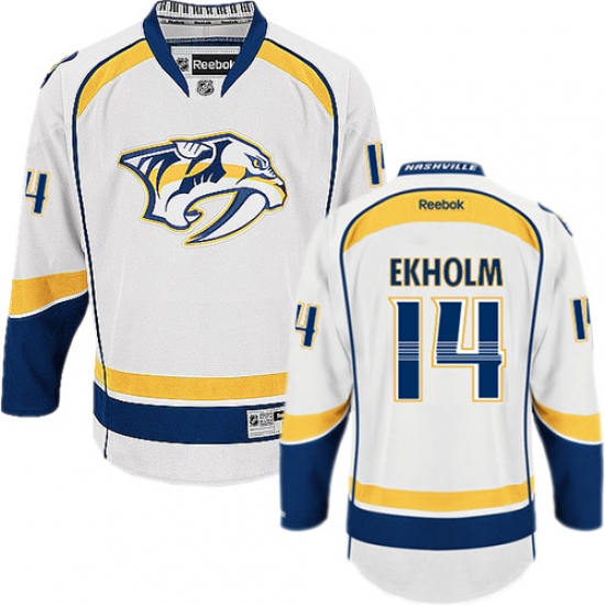 Men's Reebok Nashville Predators 14 Mattias Ekholm Authentic White Away NHL Jersey