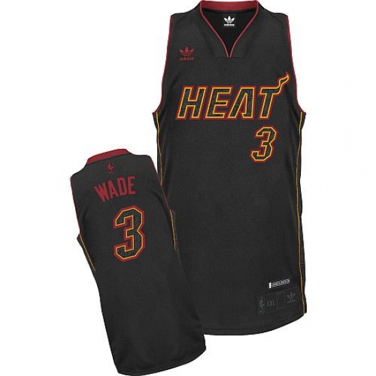 Men's Adidas Miami Heat 3 Dwyane Wade Swingman Black Carbon Fiber Fashion NBA Jersey