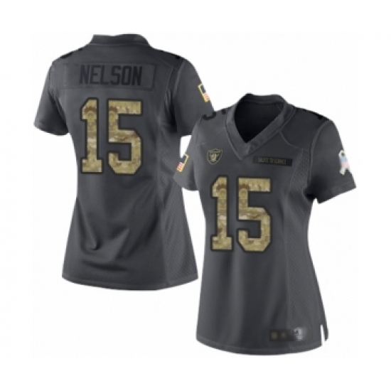 Women's Oakland Raiders 15 J. Nelson Limited Camo 2018 Salute to Service Football Jersey