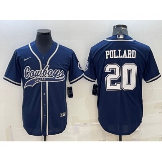 Men's Dallas Cowboys 20 Tony Pollard Navy With Patch Cool Base Stitched Baseball Jersey