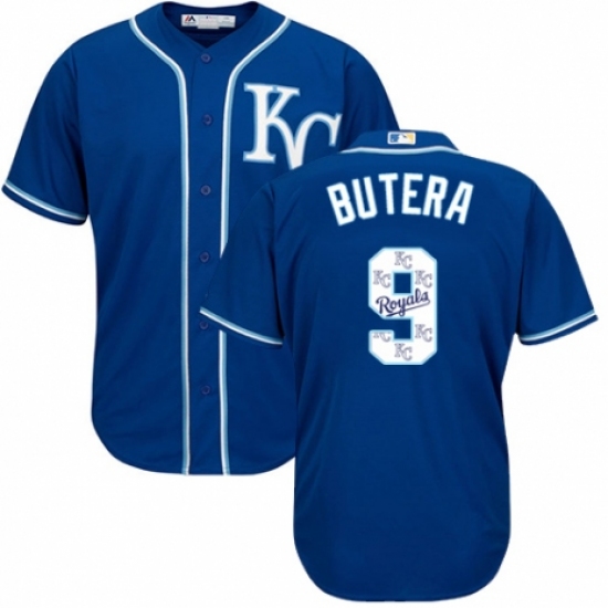 Men's Majestic Kansas City Royals 9 Drew Butera Blue Authentic Blue Team Logo Fashion Cool Base MLB Jersey