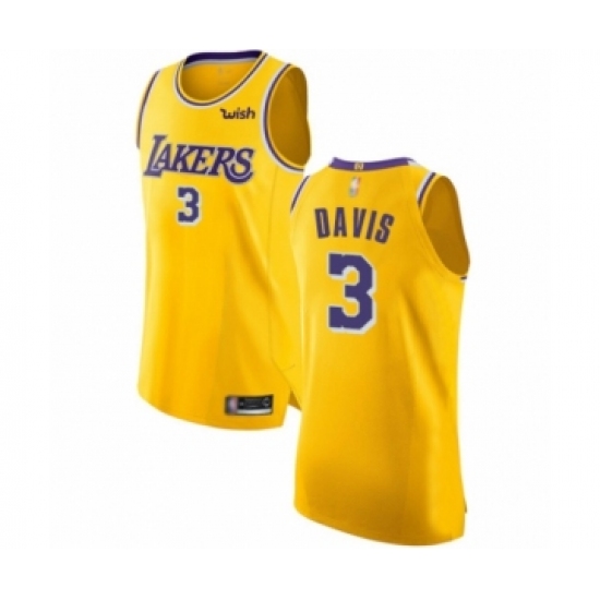 Men's Los Angeles Lakers 3 Anthony Davis Authentic Gold Basketball Jersey - Icon Edition