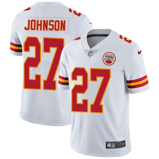 Men's Nike Kansas City Chiefs 27 Larry Johnson White Vapor Untouchable Limited Player NFL Jersey