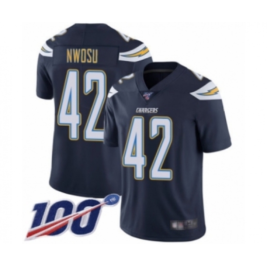 Men's Los Angeles Chargers 42 Uchenna Nwosu Navy Blue Team Color Vapor Untouchable Limited Player 100th Season Football Jersey