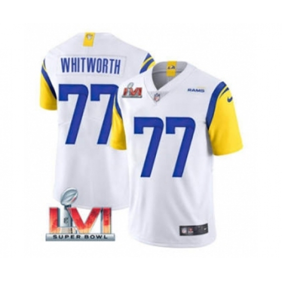 Men's Los Angeles Rams 77 Andrew Whitworth White 2022 Super Bowl LVI Vapor Limited Stitched Jersey